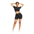 Wholesale Slimming High Waist Pants Crop Top Fitness Yoga Two Piece Short Set Women Clothing